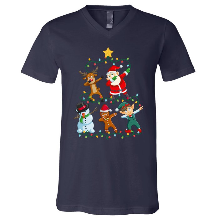 Santa Claus Reindeer Snowman Elf Dabbing Xmas Christmas V-Neck T-Shirt