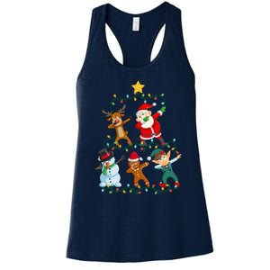 Santa Claus Reindeer Snowman Elf Dabbing Xmas Christmas Women's Racerback Tank