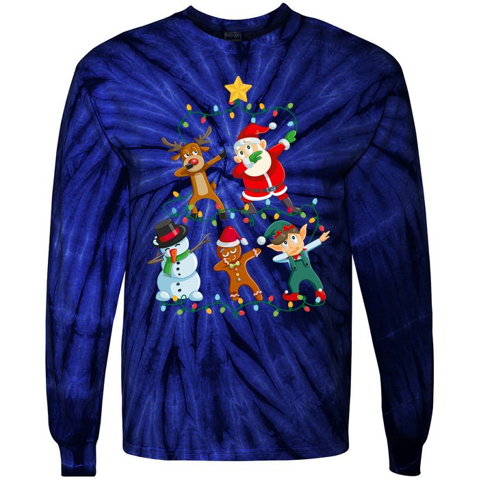 Santa Claus Reindeer Snowman Elf Dabbing Xmas Christmas Tie-Dye Long Sleeve Shirt