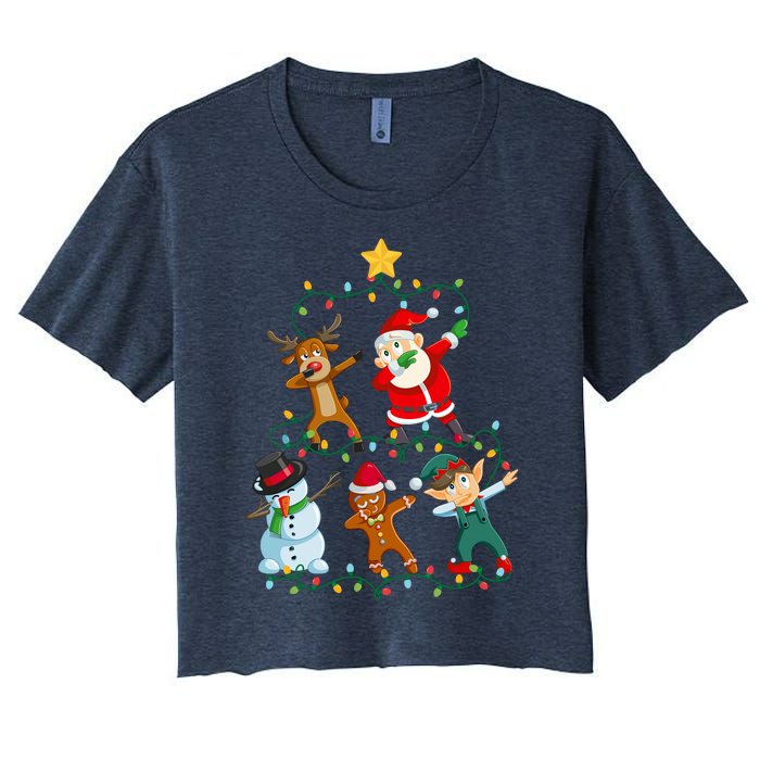 Santa Claus Reindeer Snowman Elf Dabbing Xmas Christmas Women's Crop Top Tee