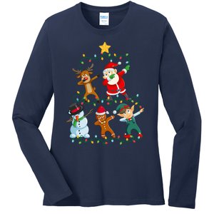 Santa Claus Reindeer Snowman Elf Dabbing Xmas Christmas Ladies Long Sleeve Shirt