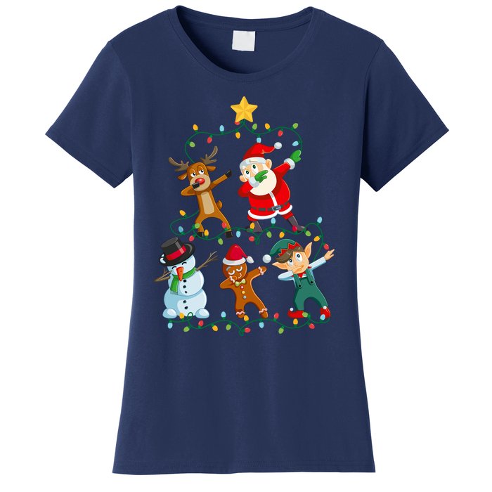 Santa Claus Reindeer Snowman Elf Dabbing Xmas Christmas Women's T-Shirt