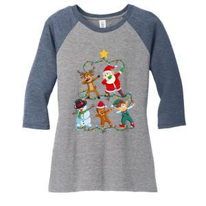 Santa Claus Reindeer Snowman Elf Dabbing Xmas Christmas Women's Tri-Blend 3/4-Sleeve Raglan Shirt