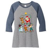 Santa Claus Reindeer Snowman Elf Dabbing Xmas Christmas Women's Tri-Blend 3/4-Sleeve Raglan Shirt