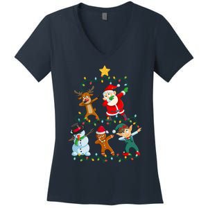 Santa Claus Reindeer Snowman Elf Dabbing Xmas Christmas Women's V-Neck T-Shirt