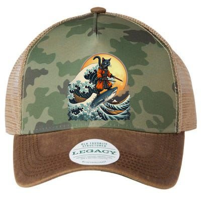 Samurai Cat Riding Shark Epic Wave Cat Lovers Costume Legacy Tie Dye Trucker Hat