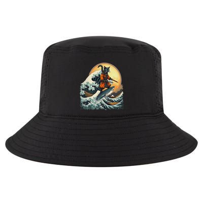 Samurai Cat Riding Shark Epic Wave Cat Lovers Costume Cool Comfort Performance Bucket Hat