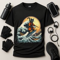 Samurai Cat Riding Shark Epic Wave Cat Lovers Costume Cooling Performance Crew T-Shirt