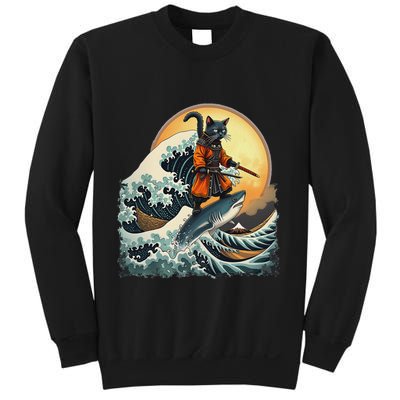 Samurai Cat Riding Shark Epic Wave Cat Lovers Costume Sweatshirt