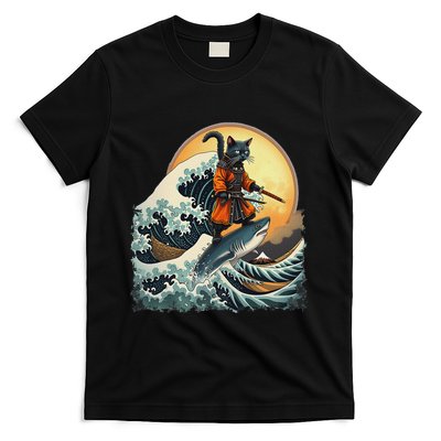 Samurai Cat Riding Shark Epic Wave Cat Lovers Costume T-Shirt