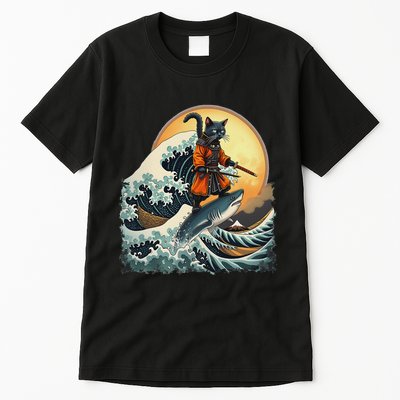 Samurai Cat Riding Shark Epic Wave Cat Lovers Costume Tall T-Shirt