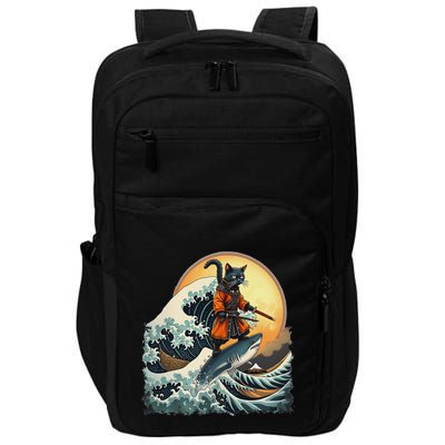 Samurai Cat Riding Shark Epic Wave Cat Lovers Costume Impact Tech Backpack