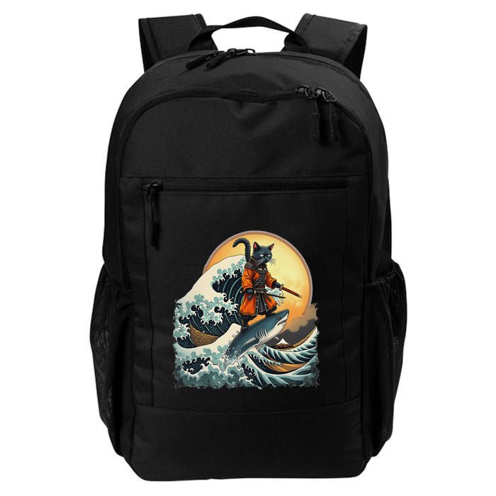 Samurai Cat Riding Shark Epic Wave Cat Lovers Costume Backpack