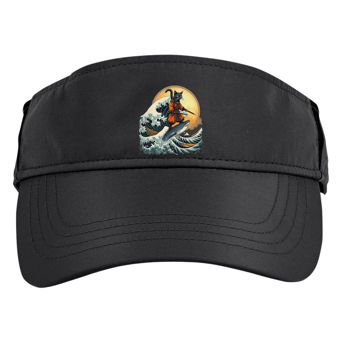 Samurai Cat Riding Shark Epic Wave Cat Lovers Costume Adult Drive Performance Visor