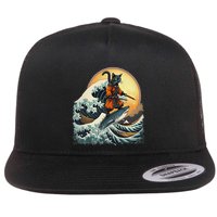 Samurai Cat Riding Shark Epic Wave Cat Lovers Costume Flatbill Hat