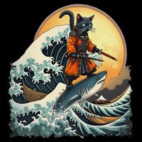 Samurai Cat Riding Shark Epic Wave Cat Lovers Costume Flatbill Hat