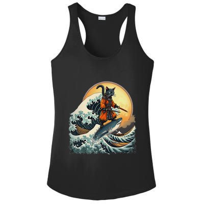 Samurai Cat Riding Shark Epic Wave Cat Lovers Costume Ladies PosiCharge Competitor Racerback Tank