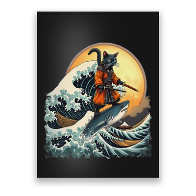 Samurai Cat Riding Shark Epic Wave Cat Lovers Costume Poster