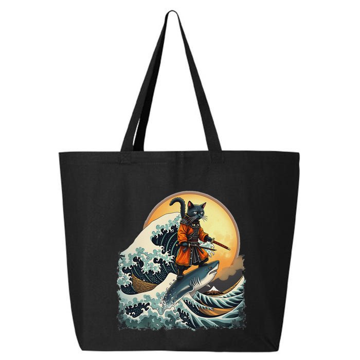 Samurai Cat Riding Shark Epic Wave Cat Lovers Costume 25L Jumbo Tote