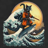 Samurai Cat Riding Shark Epic Wave Cat Lovers Costume 25L Jumbo Tote