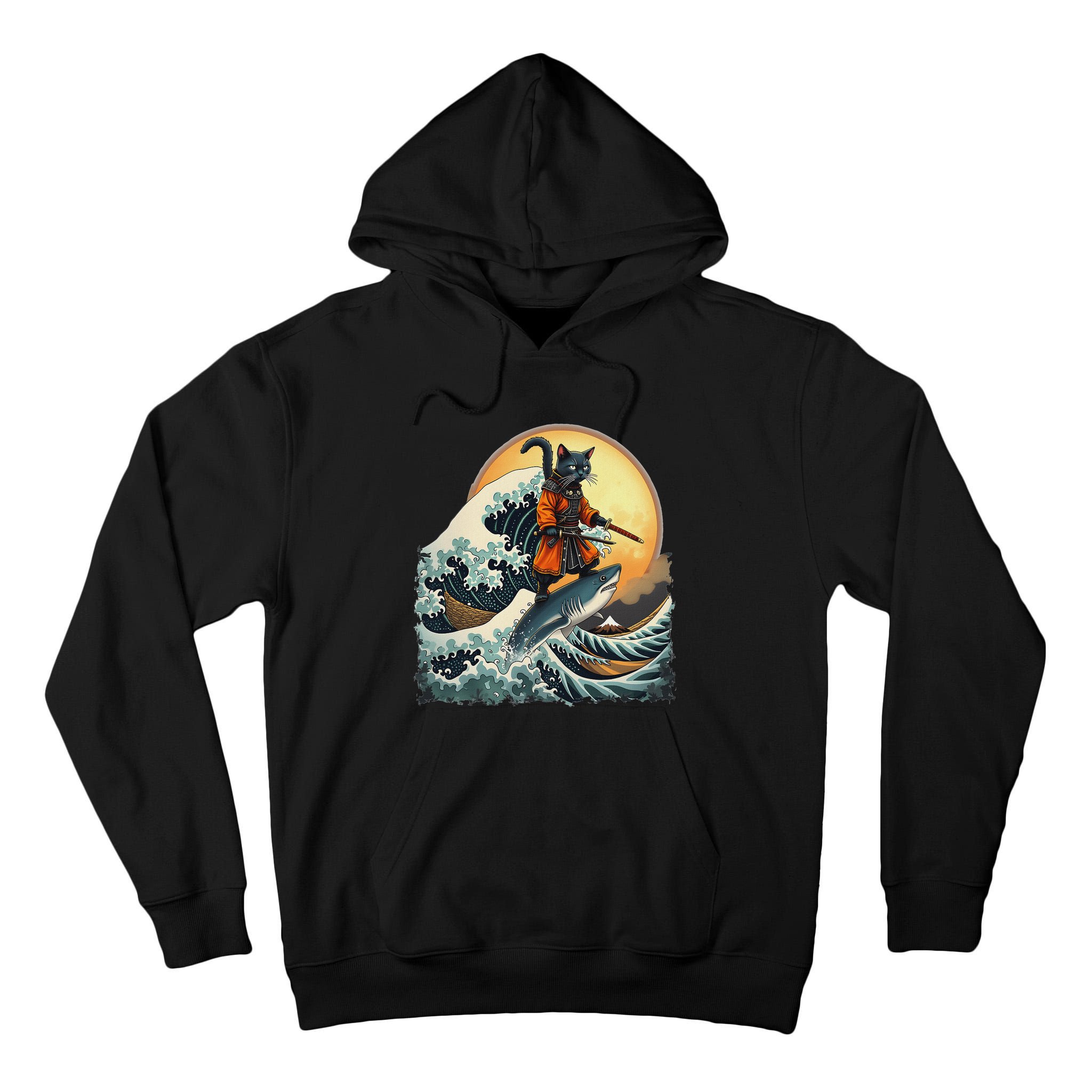 Samurai Cat Riding Shark Epic Wave Cat Lovers Costume Tall Hoodie