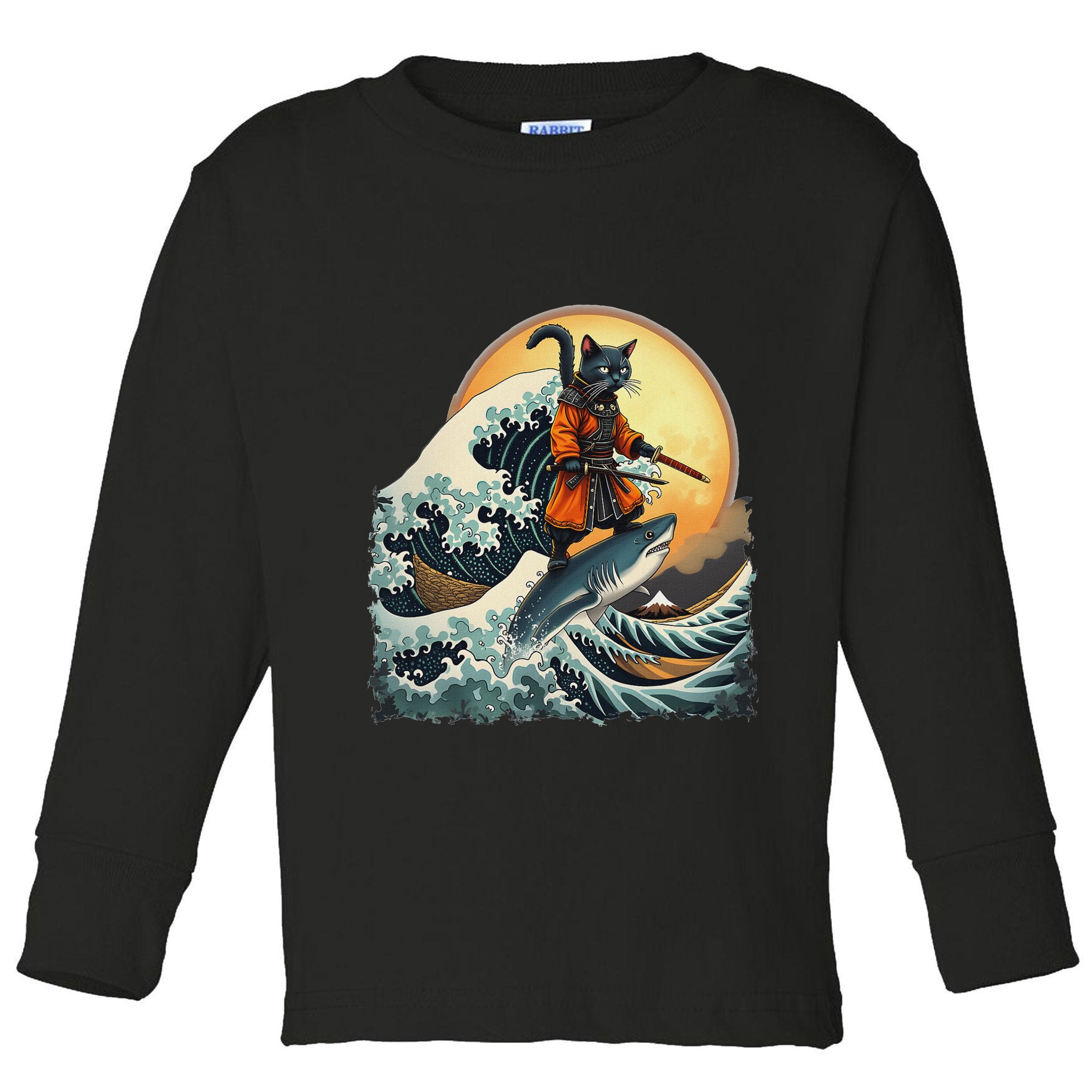 Samurai Cat Riding Shark Epic Wave Cat Lovers Costume Toddler Long Sleeve Shirt
