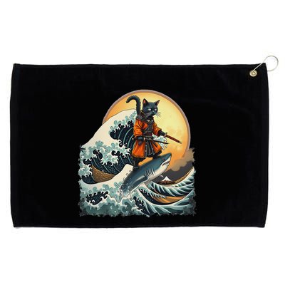 Samurai Cat Riding Shark Epic Wave Cat Lovers Costume Grommeted Golf Towel