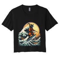 Samurai Cat Riding Shark Epic Wave Cat Lovers Costume Women's Crop Top Tee