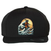 Samurai Cat Riding Shark Epic Wave Cat Lovers Costume Wool Snapback Cap