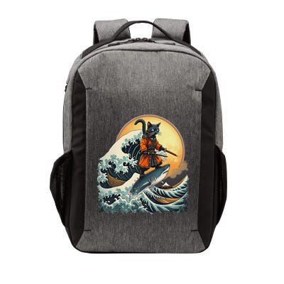 Samurai Cat Riding Shark Epic Wave Cat Lovers Costume Vector Backpack