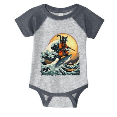 Samurai Cat Riding Shark Epic Wave Cat Lovers Costume Infant Baby Jersey Bodysuit