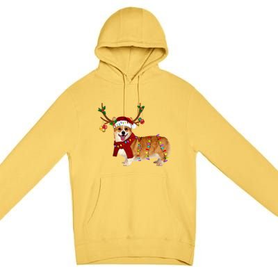 Santa Corgi Reindeer Light Christmas Gift Premium Pullover Hoodie