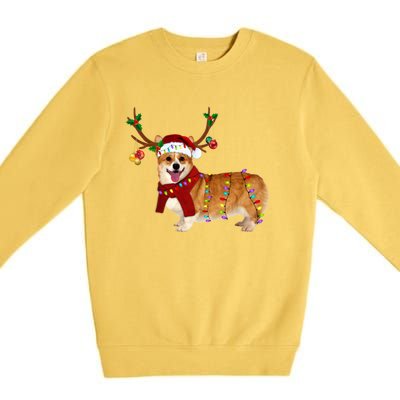 Santa Corgi Reindeer Light Christmas Gift Premium Crewneck Sweatshirt