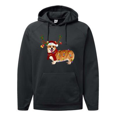 Santa Corgi Reindeer Light Christmas Gift Performance Fleece Hoodie