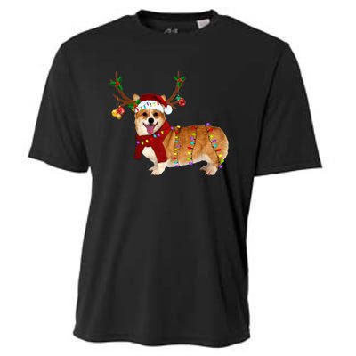 Santa Corgi Reindeer Light Christmas Gift Cooling Performance Crew T-Shirt