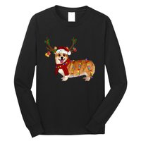 Santa Corgi Reindeer Light Christmas Gift Long Sleeve Shirt