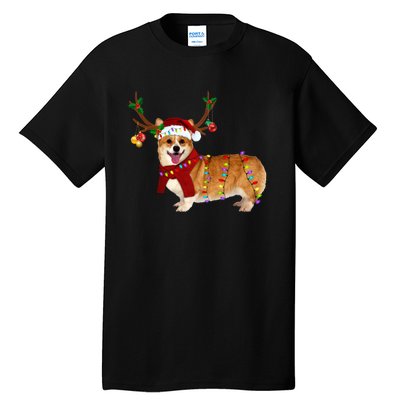 Santa Corgi Reindeer Light Christmas Gift Tall T-Shirt