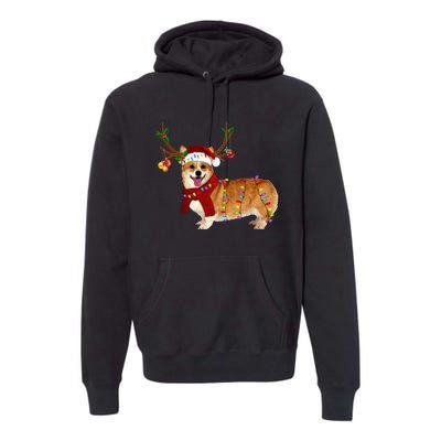 Santa Corgi Reindeer Light Christmas Gift Premium Hoodie