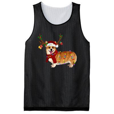 Santa Corgi Reindeer Light Christmas Gift Mesh Reversible Basketball Jersey Tank