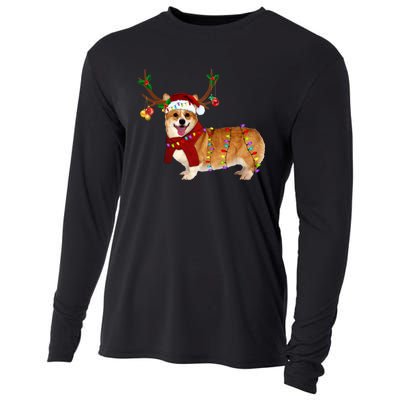 Santa Corgi Reindeer Light Christmas Gift Cooling Performance Long Sleeve Crew