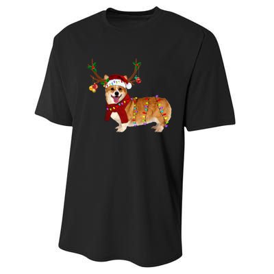 Santa Corgi Reindeer Light Christmas Gift Performance Sprint T-Shirt