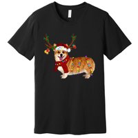 Santa Corgi Reindeer Light Christmas Gift Premium T-Shirt