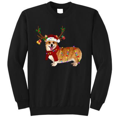 Santa Corgi Reindeer Light Christmas Gift Tall Sweatshirt