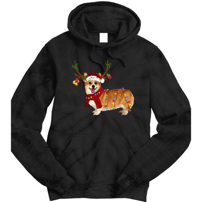 Santa Corgi Reindeer Light Christmas Gift Tie Dye Hoodie