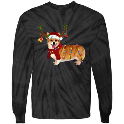 Santa Corgi Reindeer Light Christmas Gift Tie-Dye Long Sleeve Shirt