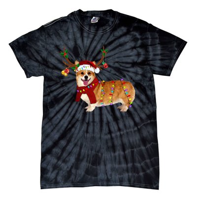 Santa Corgi Reindeer Light Christmas Gift Tie-Dye T-Shirt