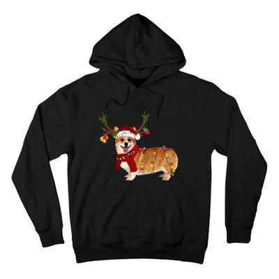 Santa Corgi Reindeer Light Christmas Gift Tall Hoodie