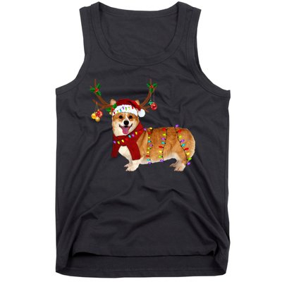 Santa Corgi Reindeer Light Christmas Gift Tank Top