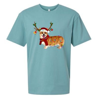 Santa Corgi Reindeer Light Christmas Gift Sueded Cloud Jersey T-Shirt