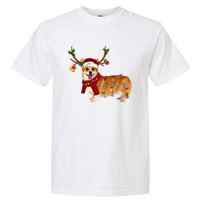 Santa Corgi Reindeer Light Christmas Gift Garment-Dyed Heavyweight T-Shirt